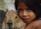 Peruvian Girl and Friend, by Claudio Bacinello - Photojournalism, Photography Awards, Portrait Photography, Documentary Photography, Capybara
