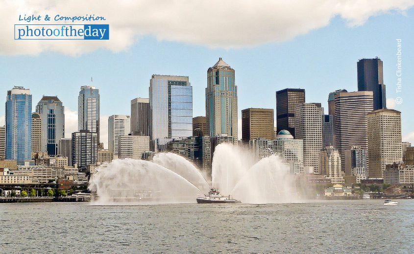Fireboat and Seattle Downtown, by Tisha Clinkenbeard Fireboat and Seattle Downtown, by Tisha Clinkenbeard - Landscape Photography, Photo of the Day, Photography Awards, Art Photography, Photojournalism