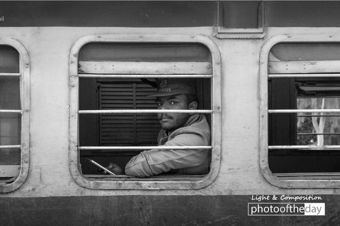 A Railway Staff, by Jabbar Jamil - Photojournalism, Black and White Photography, Street Photography, Photography Awards, Light & Composition