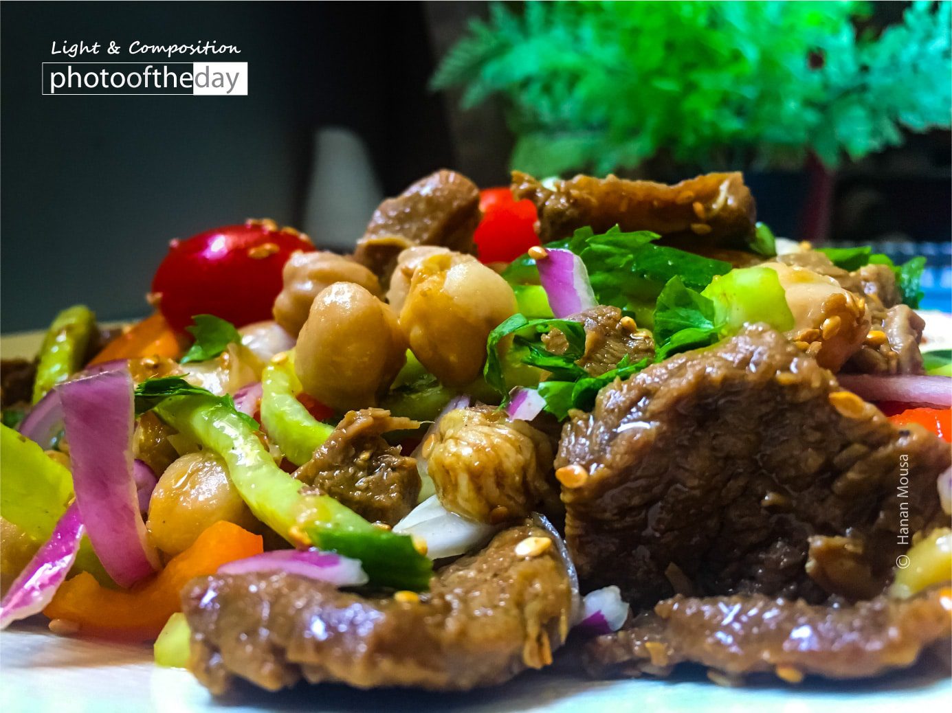 Chickpeas Salad with Meat by Hanan AboRegela - Food Photography, Photo of the Day, Photography Award, iPhone Photography, Food Photography Awards