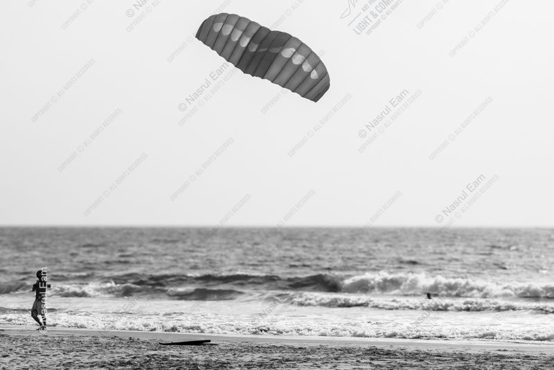 Figure with Kite on the Shoreline - Fine Art Photography Print, Limited Edition Photography, Black and White Photography, Contemporary Art Photography,  Art Photography for Sale
