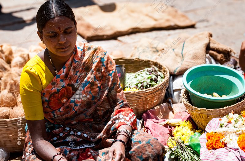 A Market Vendor Amidst Her Flowers and Coconuts - Fine Art Photography Print, Limited Edition Print, Giclée Print, Photography Art, Documentary Photography
