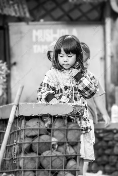 The Girl by the Coconut Crate - Fine Art Photography Print, Limited Edition Photography, Giclée Print, Black and White Portrait, Art Photography Investment