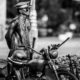 The Silver Watchman and His Motorcycle - Fine Art Photography Print, Limited Edition Photography, Giclée Print, Black and White Photography, Contemporary Art Photography