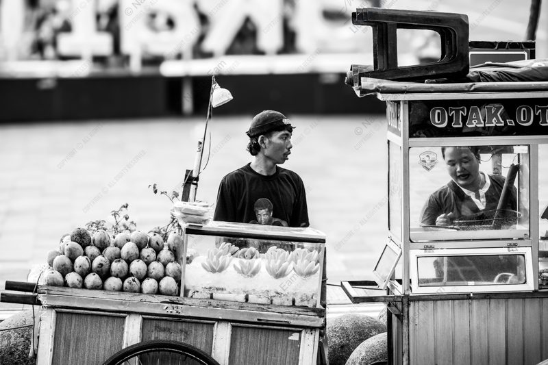 A Fruit Vendor and a Cook at their Carts A Fruit Vendor and a Cook at their Carts
