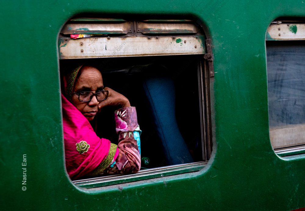 A Woman's Quiet Moment in the Green Train Window