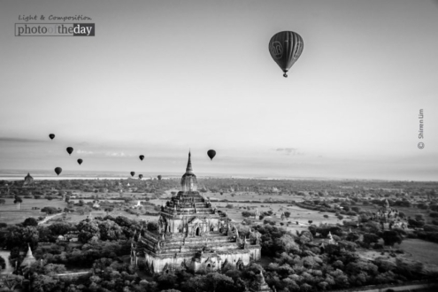 Balloons over Bagan, by Shirren Lim - Bagan Photography, Black and White Photography, Photojournalism, Photography Awards, Art Photography