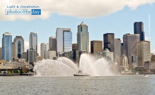 Fireboat and Seattle Downtown, by Tisha Clinkenbeard - Landscape Photography, Photo of the Day, Photography Awards, Art Photography, Photojournalism