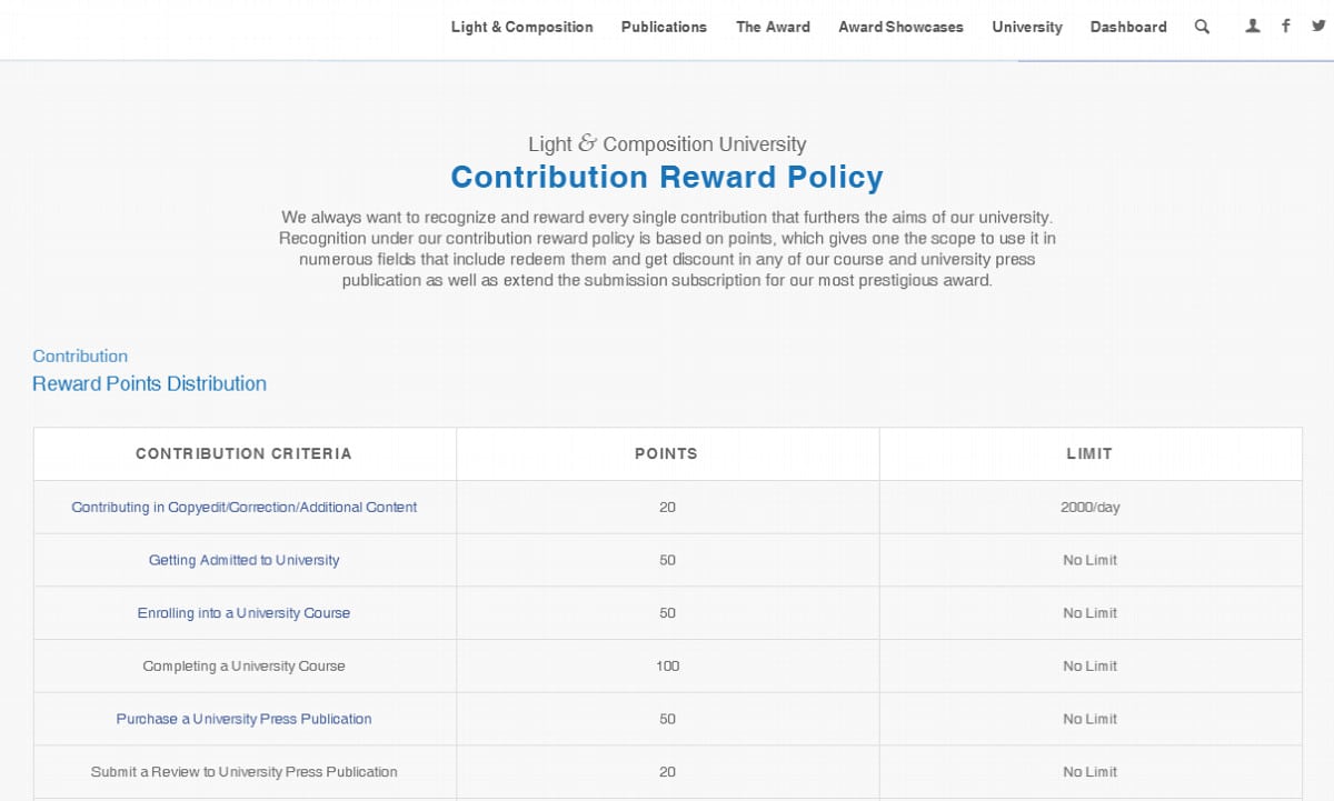 Contribution Reward Policy - Photography Rewards, Photography Education, Online Photography Courses, Photography Awards,  University Contributions