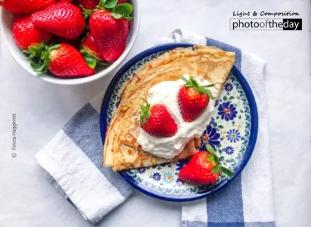 Strawberry Pancakes by Felicia Haggkvist - Food Photography, Photography Award, Award Winning Photo,  Food Photography Awards,  Light & Composition