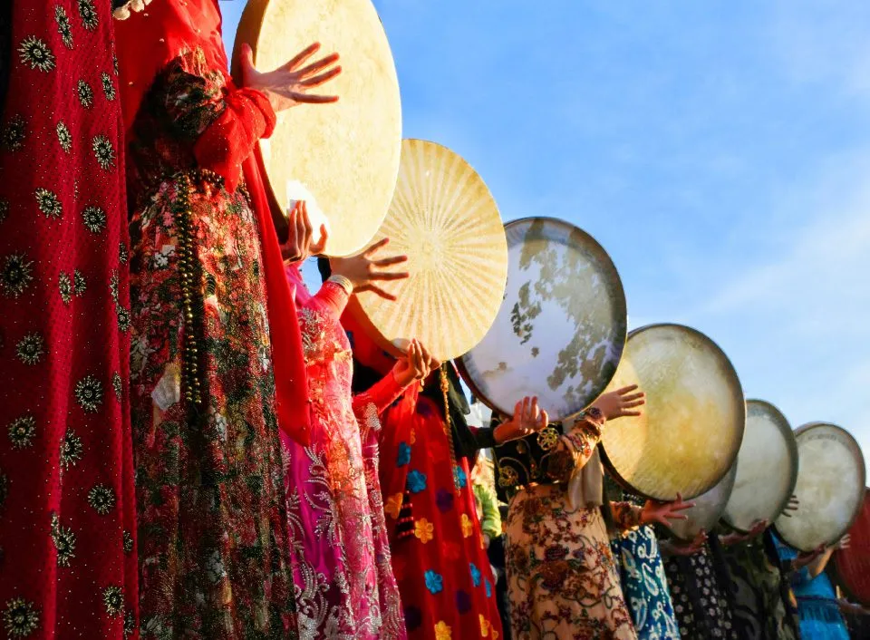 Kurdish Girls with Daf by Moslem Azimi - Documentary Photography, Photojournalism, Kurdish Culture, Daf, Award Winning Photography