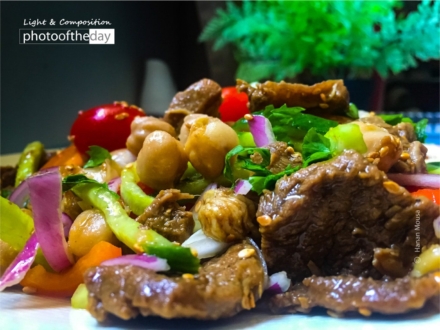 Chickpeas Salad with Meat by Hanan AboRegela - Food Photography, Photo of the Day, Photography Award, iPhone Photography, Food Photography Awards