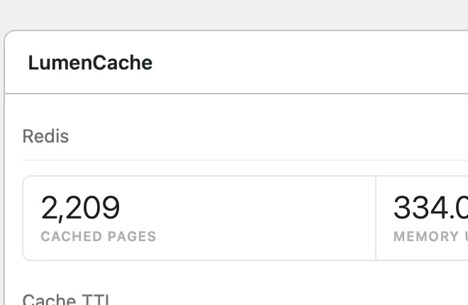 WordPress dashboard widget showing cached pages and memory used