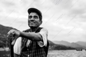 Man with Oar, Looking Skyward - Man with Oar Looking Skyward, limited edition fine art print, black and white portrait, Nasrul Eam, portrait photography print, fine art photography