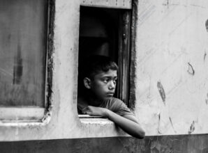 Young Observer at the Window Frame - Young Observer at the Window Frame, Young Observer fine art print, black and white photography print, limited edition print, Nasrul Eam photography, buy black and white fine art print