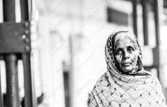 Patterned Headscarf, Weathered Face, Soft Light - Patterned Headscarf Weathered Face, fine art portrait print, black and white photography print, Nasrul Eam fine art, limited edition prints, artistic portraits