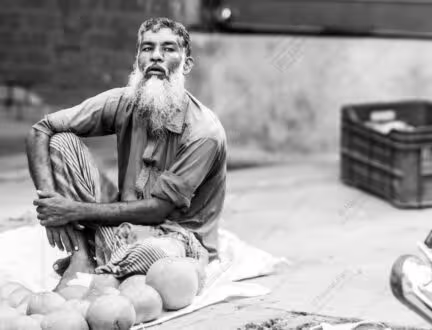 Seated Merchant, White Beard, Striped Trousers