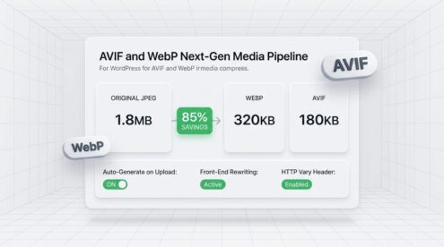 AVIF and WebP Next-Gen Media Pipeline with automatic compression and front-end rewriting