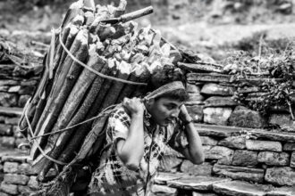 Bundled Timber and Bent Shoulders - Bundled Timber and Bent Shoulders, Nasrul Eam fine art print, limited edition black and white photography, documentary photography print