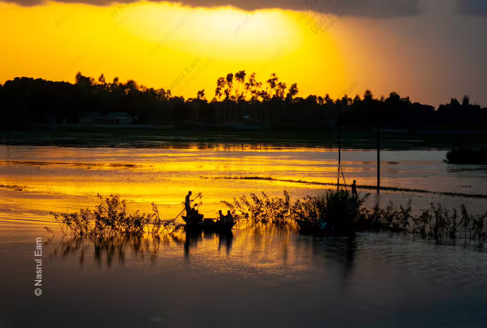 Golden Waterway, Silhouetted Oarsmen - Golden Waterway, Silhouetted Oarsmen, Nasrul Eam Fine Art, Sunset Photography Print, Limited Edition Art