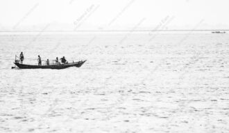 Passengers on the Open River Crossing - Passengers on the Open River Crossing, Nasrul Eam fine art, black and white river photography, limited edition print, monochrome art photography