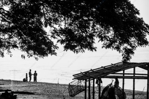 Shadowed Canopy, Figures by the Water