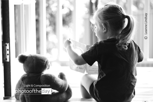 Reading to Teddy by Leanne Lindsay - Photo of the Day, Photography, Child Portrait, Family Photography, Light & Composition University