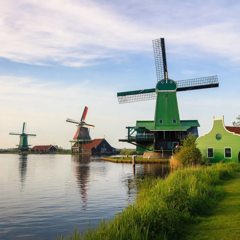 Zaanse Schans: Green Windmills & Wooden Houses