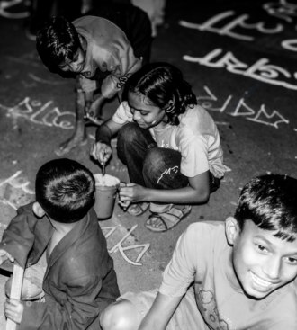 Children Writing on the Pavement at Night - Fine Art Photography Print, Limited Edition Photography, Giclée Print, Children Photography, Night Photography