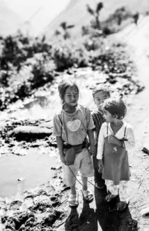 Three Children by the Stream - Fine Art Photography Prints, Limited Edition Photography, Museum-Quality Photography, Black and White Photography, Art Photography Prints