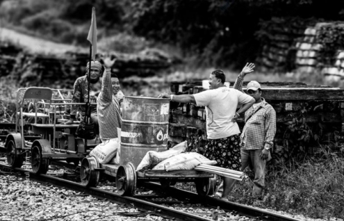Four Men on the Rail Cart - Fine Art Photography Print, Limited Edition Photography, Monochrome Photography, Art Photography for Collectors, Photography Investment