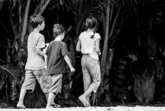 Three Children on the Path to the Palms - Fine Art Photography Prints, Limited Edition Photography, Giclée Print, Black and White Photography, Art Photography