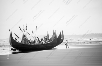 Fishermen with Their Boats at the Sea's Edge - Fine Art Photography Print, Limited Edition Photography, Monochrome Photography, Art Photography, Nasrul Eam