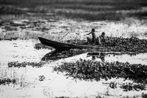 Two Children on the Waterway - Fine Art Photography Print, Limited Edition Photography, Monochrome Photography, Documentary Photography,  Luxury Photography Art