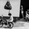 Threshold of Home: Bicycle, Brothers, and Father - Fine Art Photography Print, Limited Edition Photography, Giclée Print, Black and White Photography,  Fine Art Photography