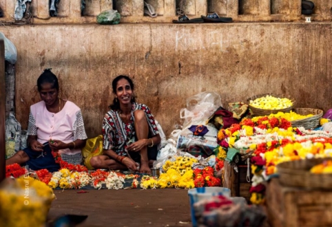 Garland Makers Against the Ochre Wall - Fine Art Photography Print, Limited Edition Photography, Giclée Print,  Museum-Quality Photography, Art Photography for Sale