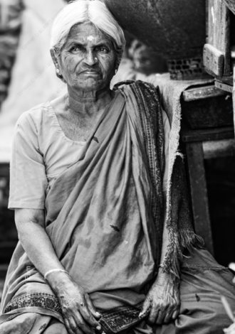 Elderly Woman Seated by a Wooden Cart - Fine Art Photography Print, Limited Edition Print, Black and White Photography, Portrait Photography, Giclée Print