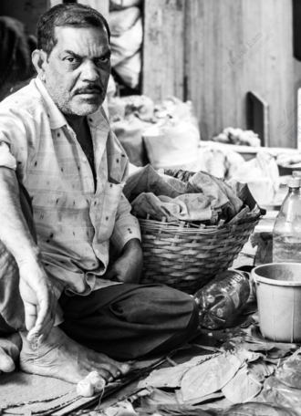 The Betel Leaf Vendor at His Stall - Fine Art Photography Print, Limited Edition Photography, Museum-Quality Artwork, Black and White Photography, Art Photography for Sale