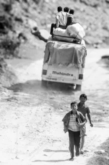 Dusty Road, Receding Truck, Approaching Boys - Fine Art Photography Print, Limited Edition Photography, Monochrome Photography, Art Photography for Sale, Photography Collectors