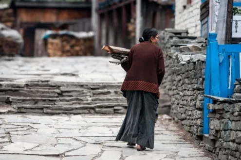 A Woman's Walk Past the Blue Gate