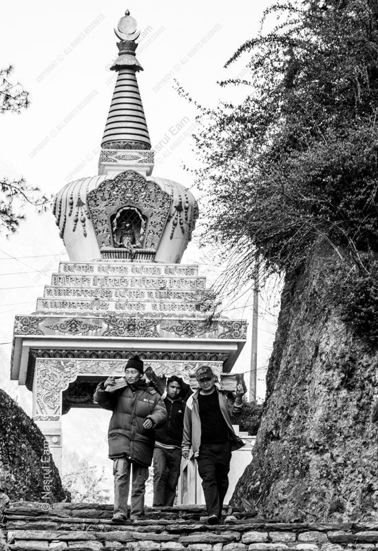 Men Carrying Wood Below the Stupa