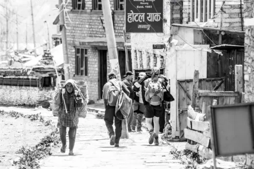 The Burden and the Backpack: Manang Village - Fine Art Photography Print, Limited Edition Photography, Giclée Print, Luxury Photography Art, Himalayan Photography