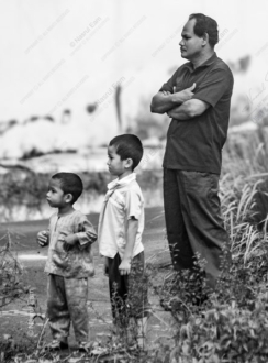 A Father and Two Sons by the Wayside - Fine Art Photography Print, Limited Edition Photography, Monochrome Photography, Family Photography,  Art Photography for Sale