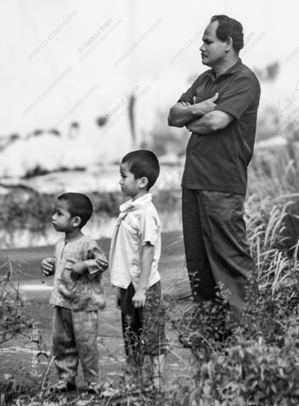 A Father and Two Sons by the Wayside - Fine Art Photography Print, Limited Edition Photography, Monochrome Photography, Family Photography, Art Photography for Sale