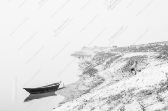 A Solitary Boat on the Quiet Shore - Fine Art Photography Print, Limited Edition Photography, Giclée Print, Luxury Photography Art, Black and White Photography