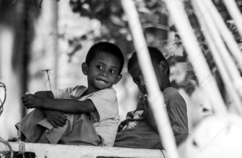 Two Boys Between the White Slats - Fine Art Photography Prints, Limited Edition Photography, Giclée Print, Black and White Photography,  Art Photography for Sale