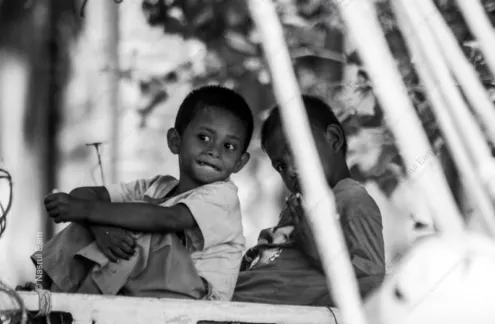 Two Boys Between the White Slats - Fine Art Photography Prints, Limited Edition Photography, Giclée Print, Black and White Photography,  Art Photography for Sale