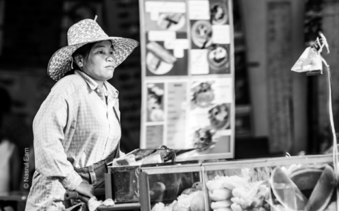 The Food Vendor in a Woven Hat - Fine Art Photography Print, Limited Edition Print, Monochrome Photography,  Art Photography, Collector's Print