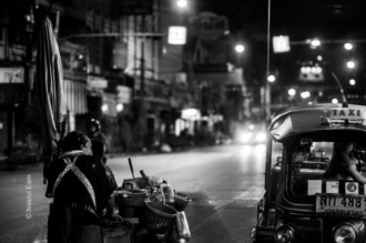 A Vendor and a Tuk-Tuk at Night - Fine Art Photography Print, Limited Edition Photography, Monochrome Photography, Street Photography, Art Photography for Sale