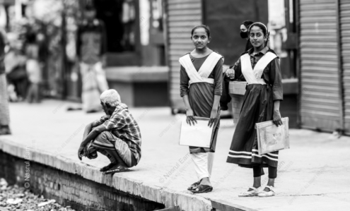 Schoolgirls at the Station - Fine Art Photography Print, Limited Edition Photography, Museum-Quality Artwork, Black and White Photography, Art Photography for Sale